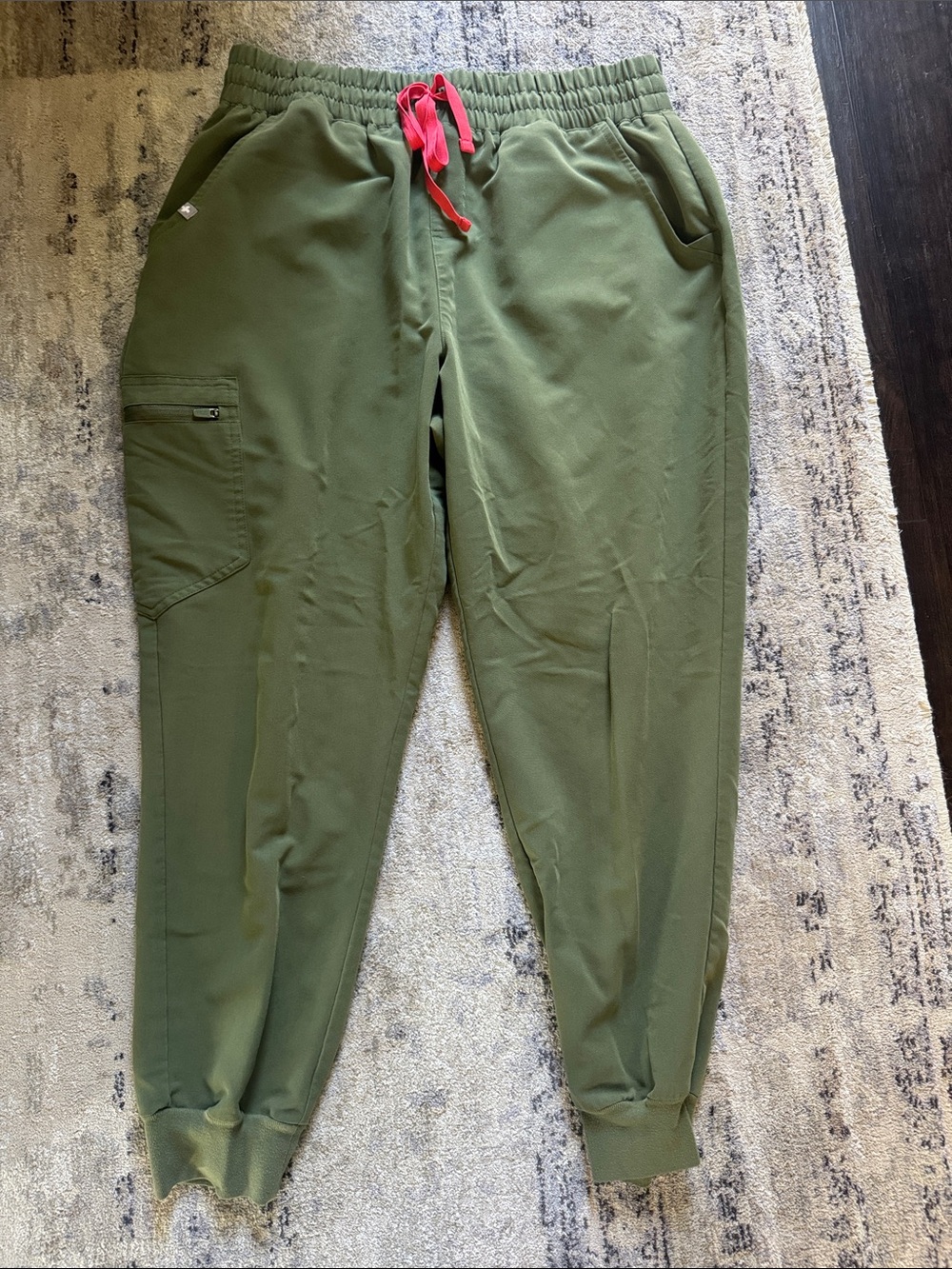 Olive Green Figs Jogger Pants with Red Drawstring